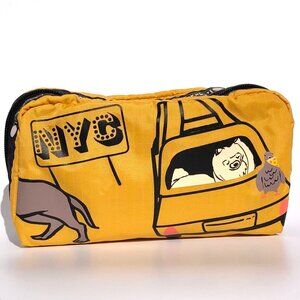 LeSportsac Rectangular Cosmetic Case NYC Dachshund taxi print travel domed zip
